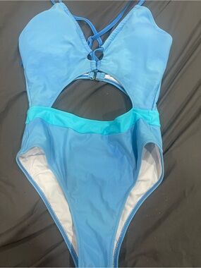 Blue Girls' One-Piece Swimwear with Contrast Band